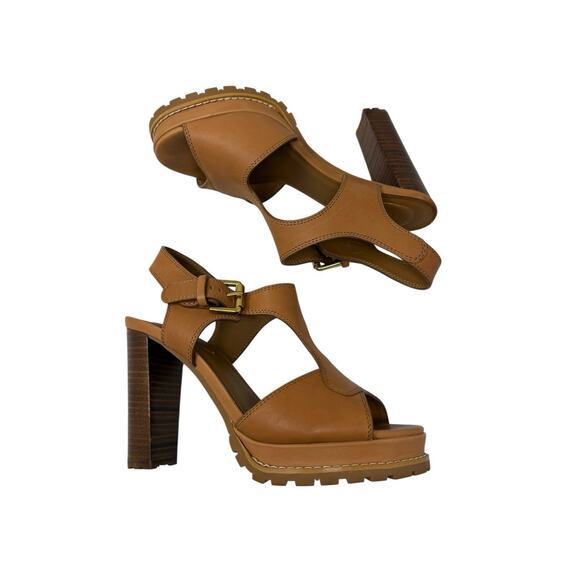 See by Chloe Tan Leather Brooke Stacked Heel Platform Sandal EU 37.5 US 7.5 - Picture 2 of 8